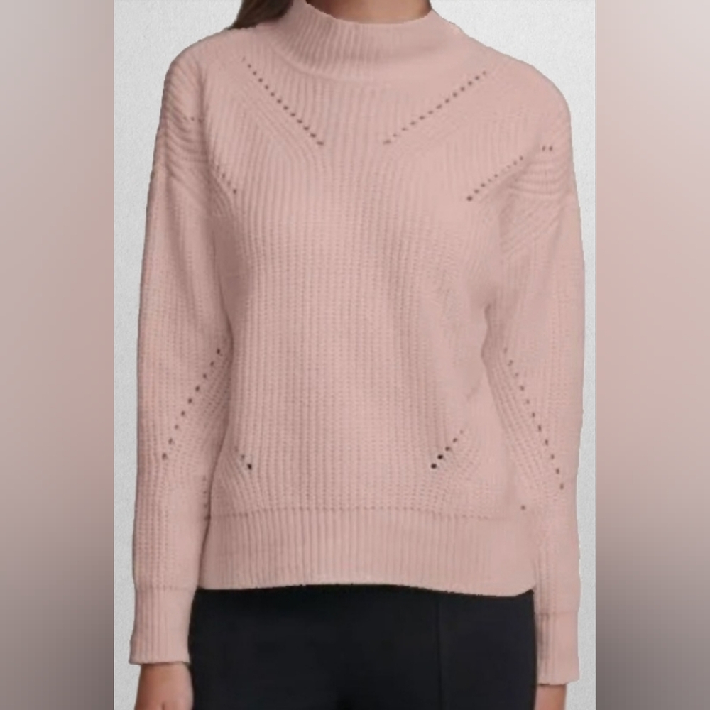Calvin Klein Blush Chenille Mock Neck Pointelle Sweater